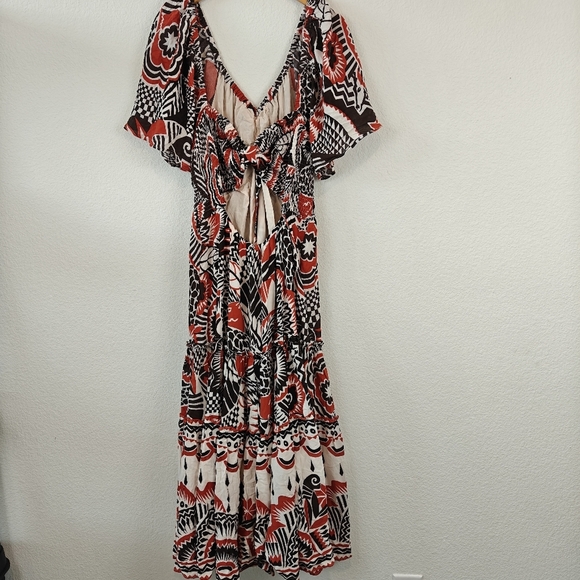 Anthropologie Tired Geometric Print Short Sleeve V Neck Maxi Dress Women's Sz LP - Picture 12 of 16